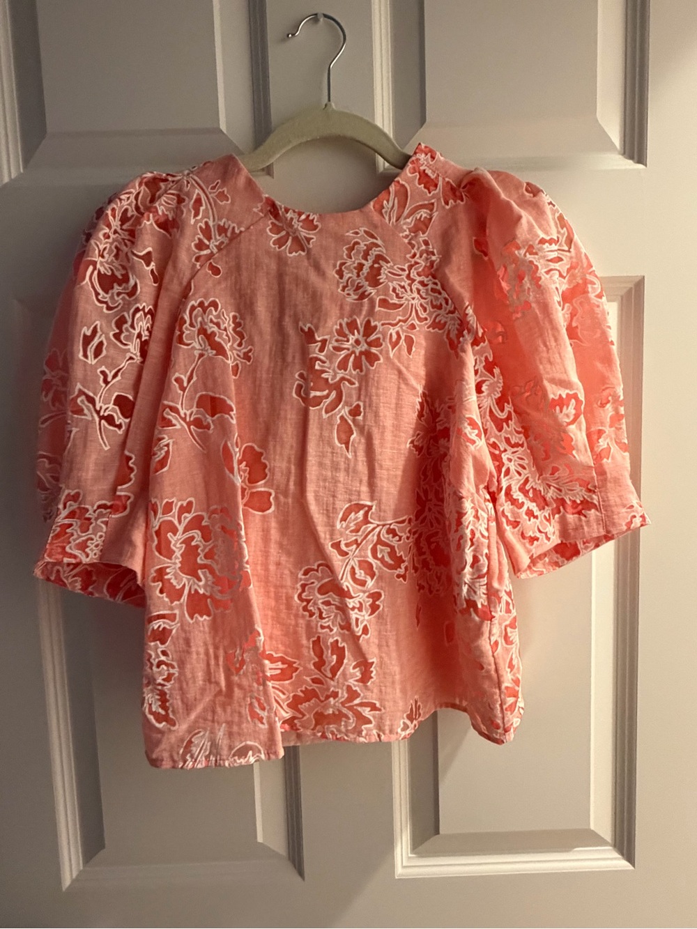 Ted Baker Coral Pink Floral Puff-Sleeve Blouse
